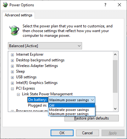 Clique em Na bateria e altere a configuração para Desligado na lista suspensa. Corrigir o erro de download do Windows Update 0x800f0984 2H1