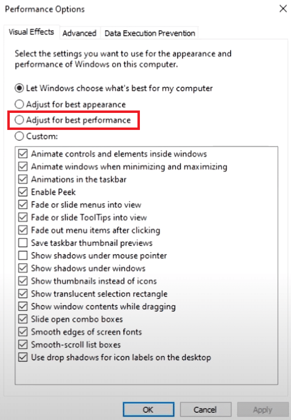Janela de opções de desempenho. Como corrigir a exibição da barra de tarefas em tela cheia no Windows 10