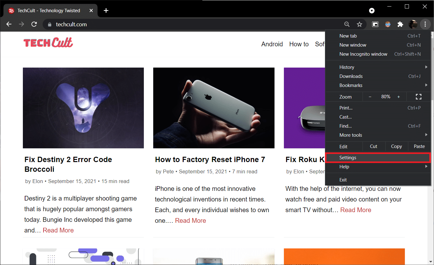 Menu suspenso do perfil do Google Chrome.