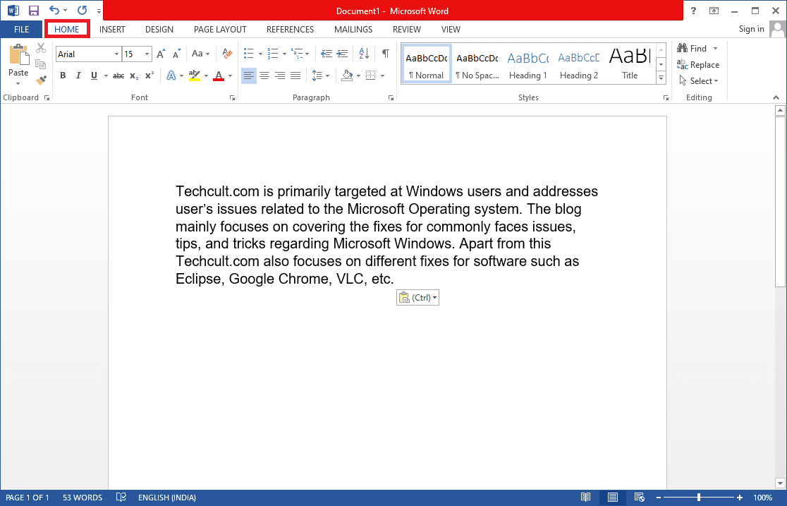 单击microsoft word中的HOME菜单。如何在 Word 和 Google Docs 中创建悬挂缩进