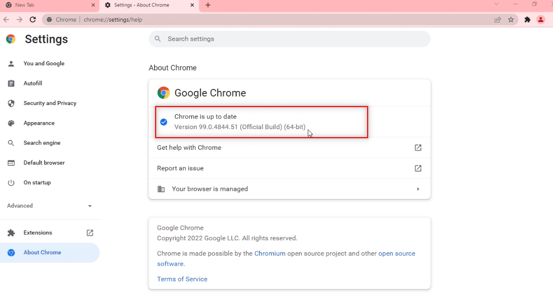 Сообщение об обновлении Chrome