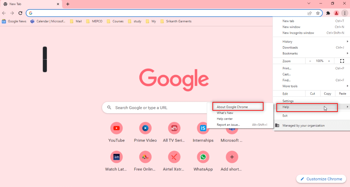Наведите курсор на опцию «Справка» и выберите «О Google Chrome». Исправить Telegram Web не работает
