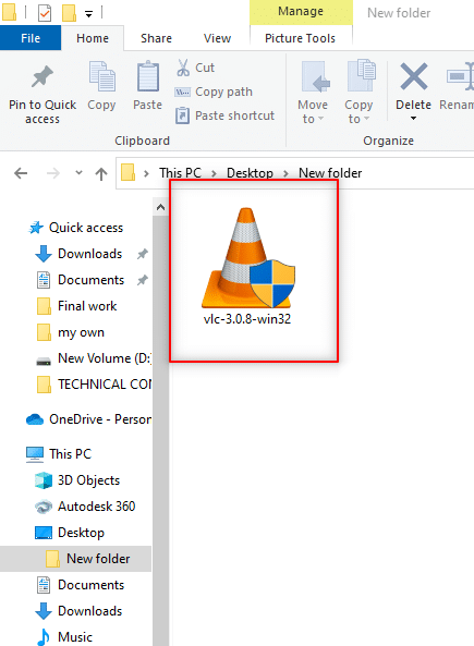vlc.exe'yi Masaüstündeki Yeni klasöre kopyalayın
