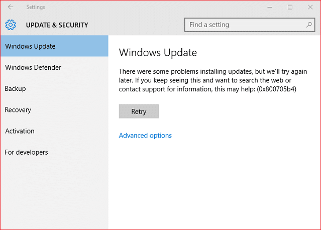 修复 Windows 10 更新错误 0x800705b4