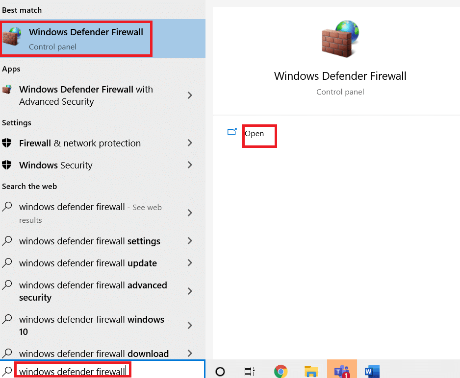 Abra el cortafuegos de Windows Defender