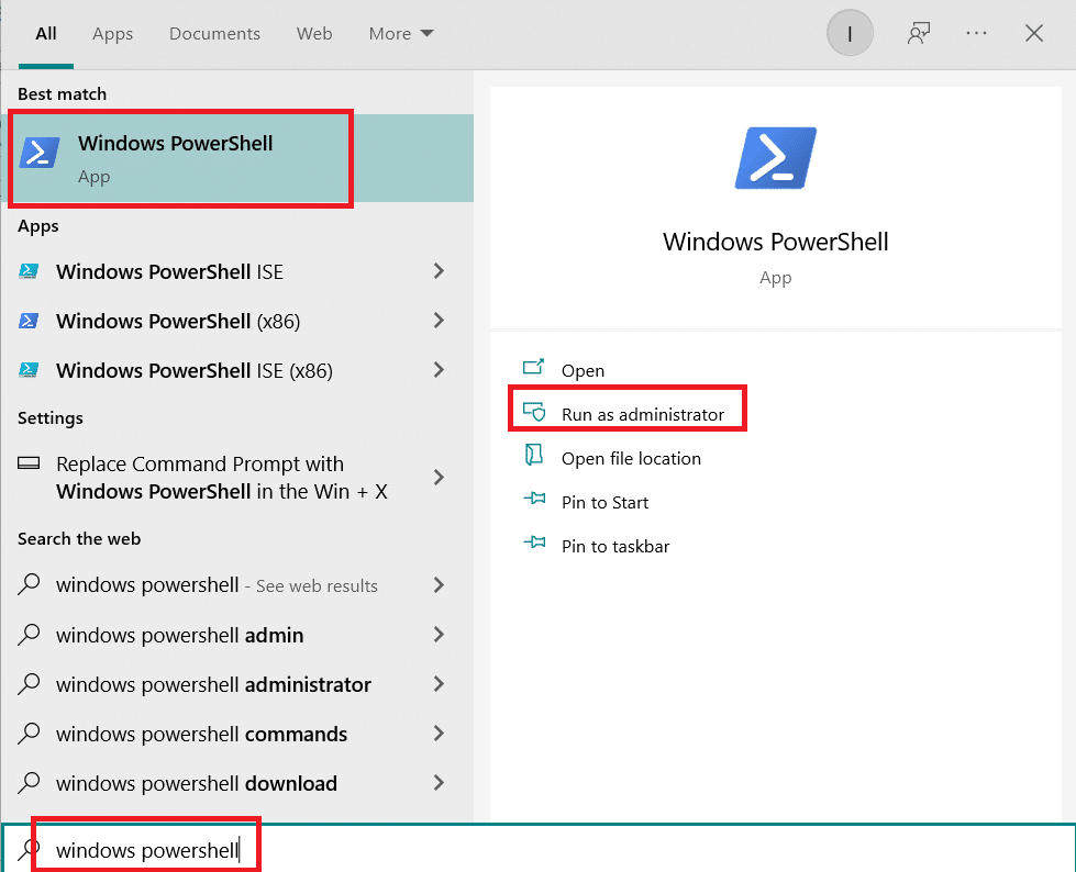 Windows PowerShell en la búsqueda