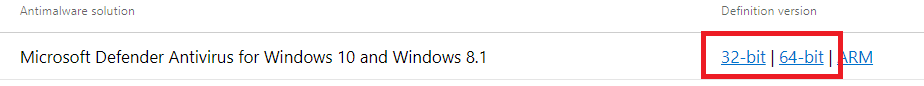 Opción de 32 bits y 64 bits. Cómo realizar la actualización de la definición de Windows Defender