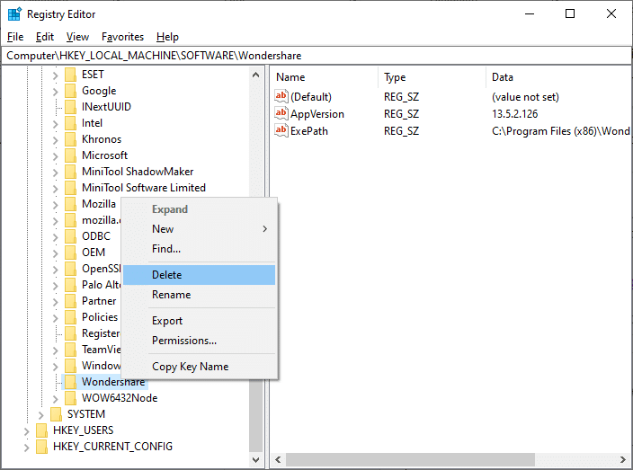 Em seguida, localize e clique com o botão direito do mouse na pasta Wondershare em qualquer um desses caminhos e selecione a opção Excluir. O que é o Wondershare Helper Compact