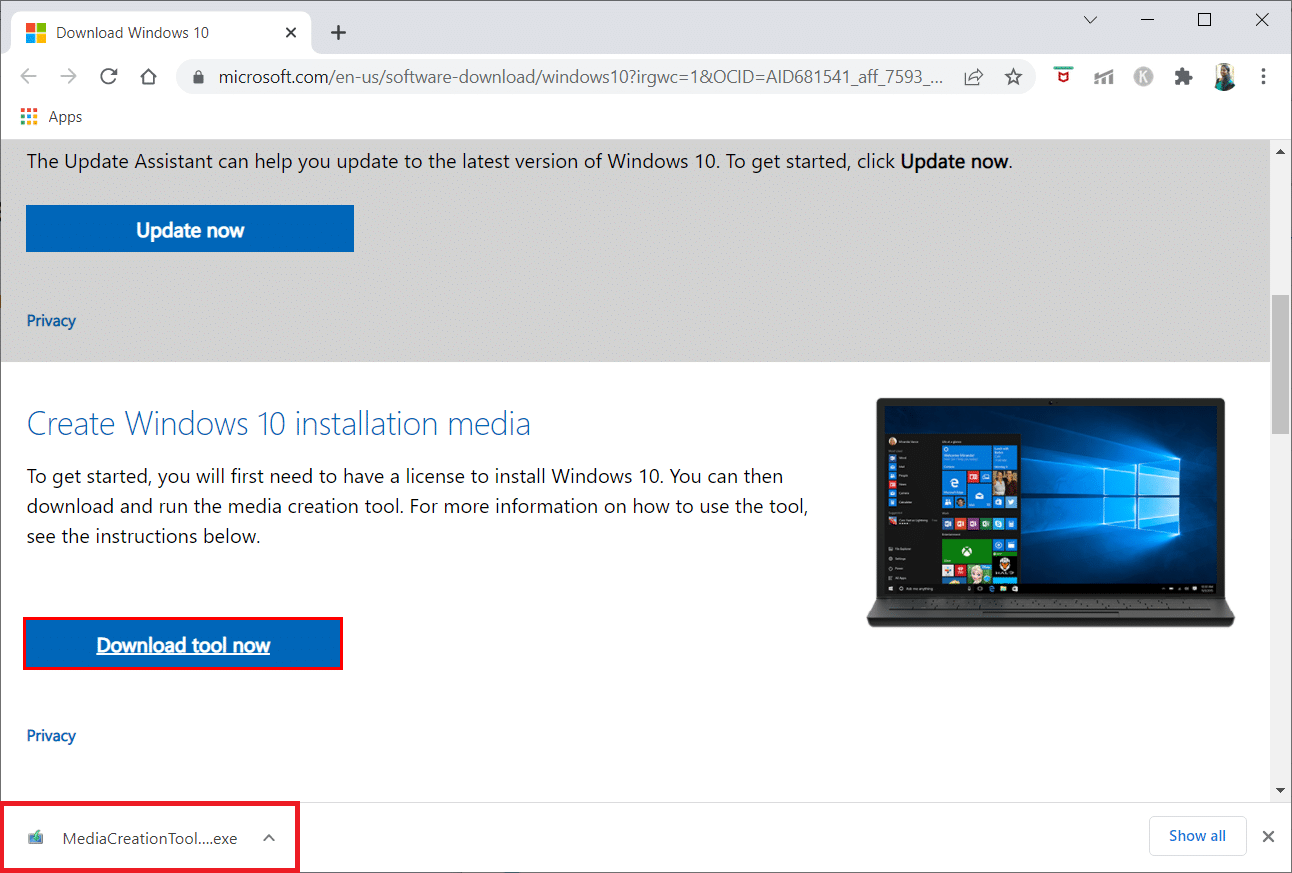 En alttaki indirilen başlatıcı dosyasına tıklayın. Windows 10 0xc004f075 Hatasını Düzeltin