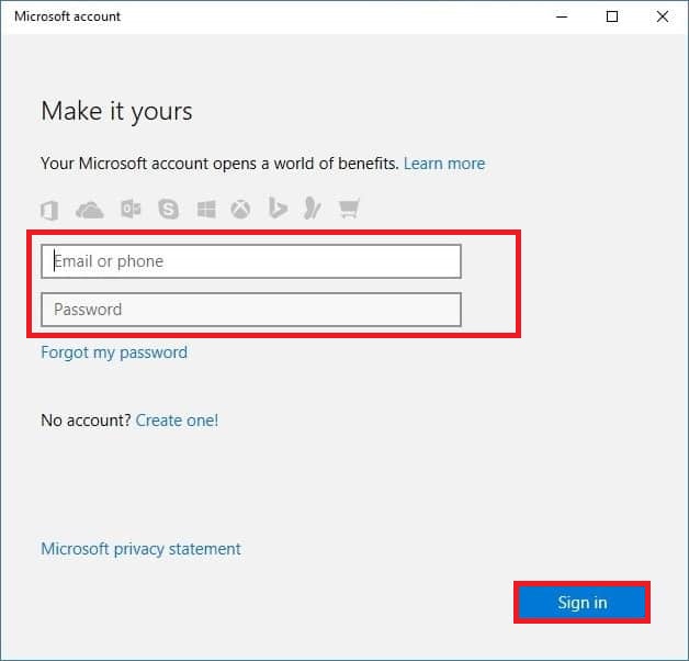 Hesabınızda oturum açmak için Microsoft hesabı kimlik bilgilerinizi girin ve Oturum aç'ı tıklayın.