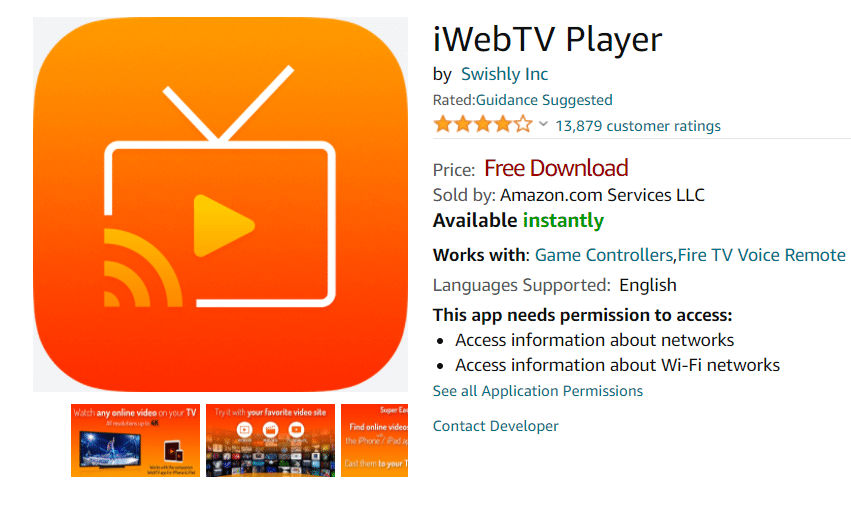 iWebTV 播放器亚马逊应用商店。如何将 iPhone 投射到 Firestick