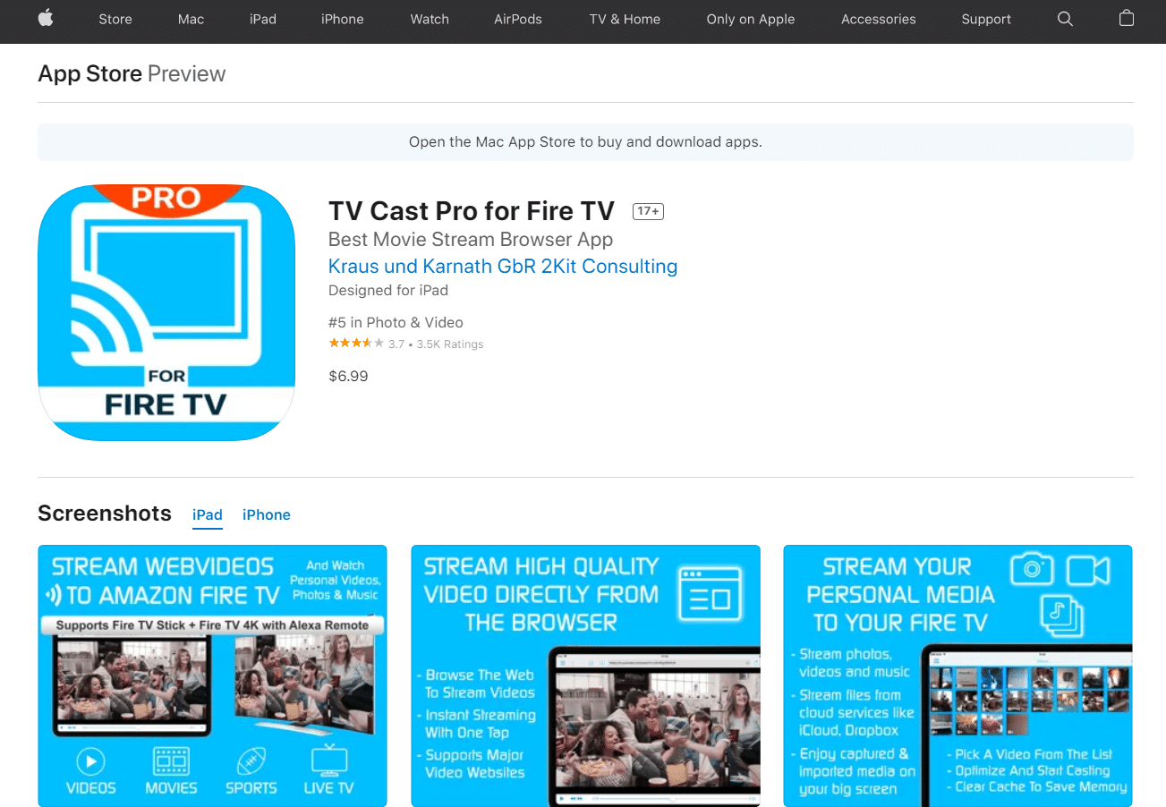 用于 firetv 应用商店的 TV cast pro