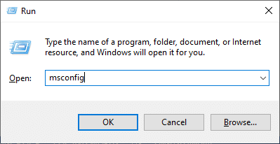 Após digitar o seguinte comando na caixa de texto Executar msconfig, clique no botão OK.