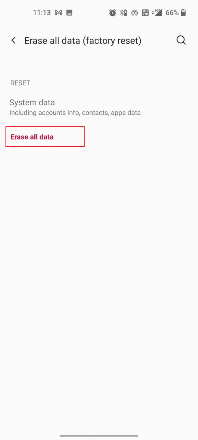 Na próxima tela pop, toque em Apagar todas as opções de dados