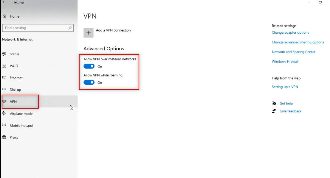 sélectionnez VPN et désactivez tous les services VPN