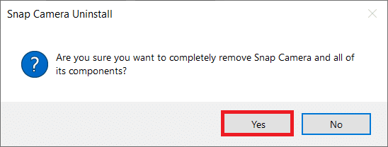 Cliquez sur Désinstaller dans la fenêtre contextuelle. Fix Snap Camera Aucune erreur d'entrée de caméra disponible