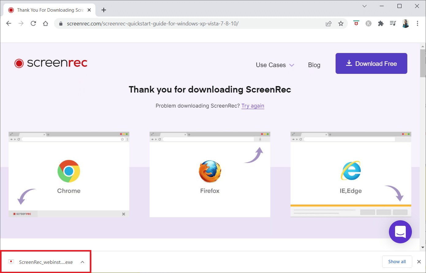 Klicken Sie unten auf dem Bildschirm auf die heruntergeladene Installationsdatei