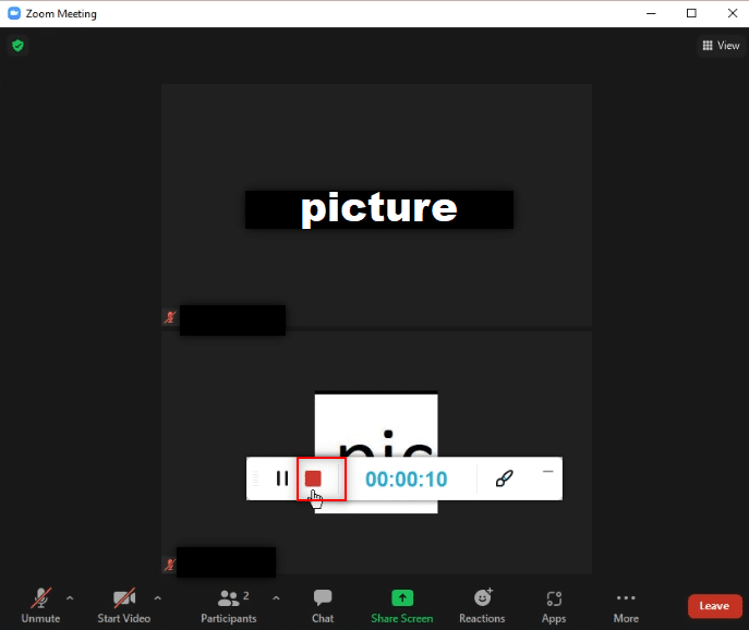 Stoppen Sie Ihre Aufnahme, indem Sie auf die Schaltfläche Stopp in der Leiste klicken. So zeichnen Sie ein Zoom-Meeting ohne Erlaubnis in Windows 10 auf