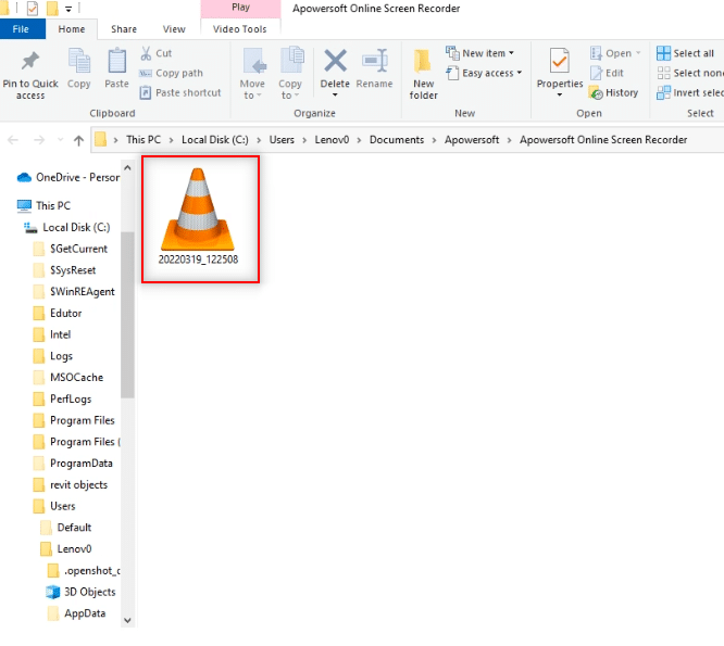 aufgenommene Videodatei im Ordner Apowersoft Online Screen Recorder