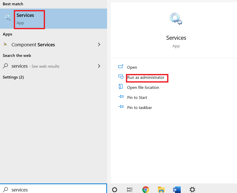 Services ouverts. Correction de l'erreur de mise à jour Windows 10 0x80072ee7