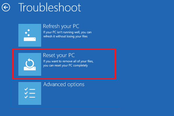 여기에서 강조 표시된 대로 PC 초기화를 선택합니다. WDF란 무엇이며 Windows 10에서 WDF_VIOLATION 오류를 수정하는 방법