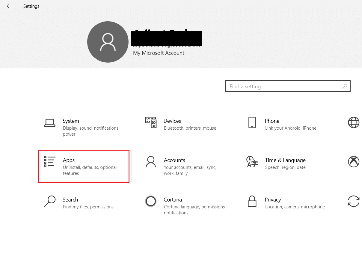 cliquez sur Applications dans les paramètres Windows. Correction de l'erreur de processus MoUsoCoreWorker.exe