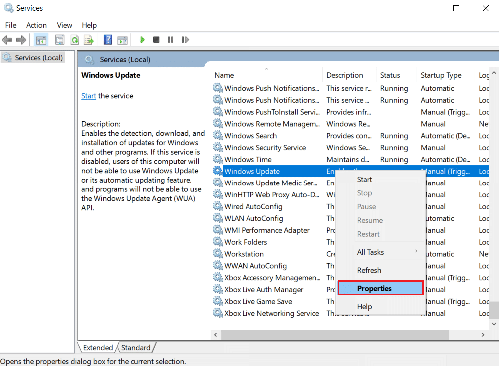 Choix des propriétés. Correction de l'erreur de processus MoUsoCoreWorker.exe