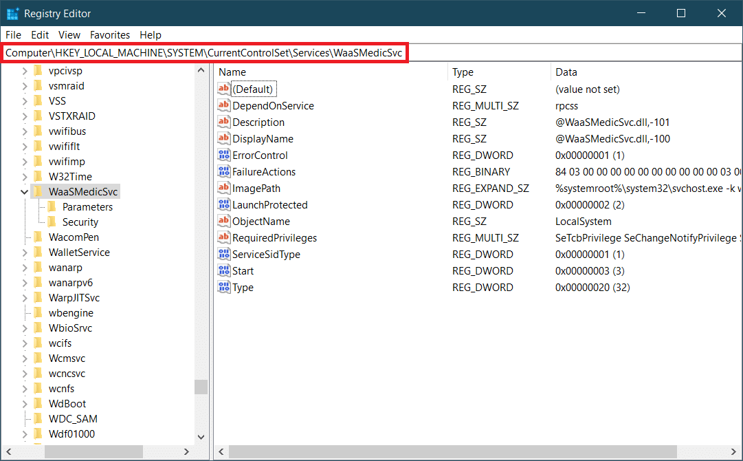 Fenêtre de l'éditeur de registre. Comment réparer l'utilisation élevée du disque WaasMedicSVC.exe dans Windows 10