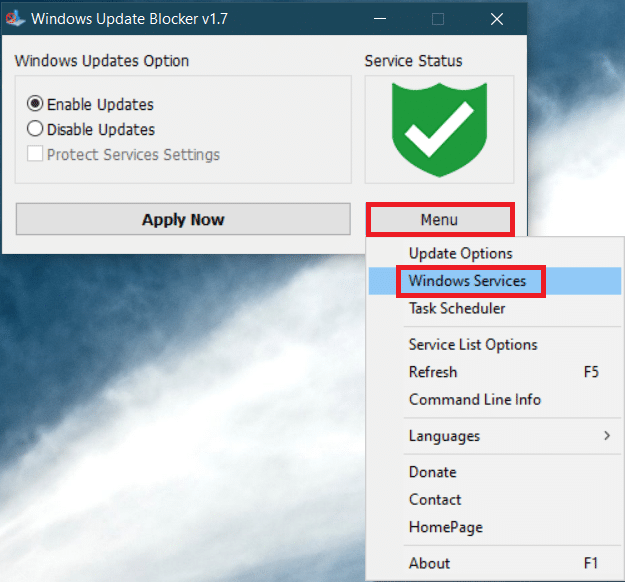 Options de services Windows