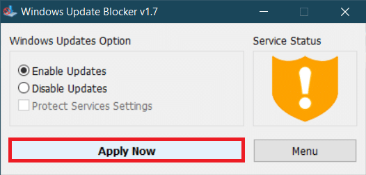 Option Appliquer maintenant
