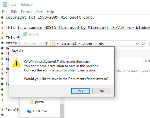 无法在 Windows 中保存主机文件?