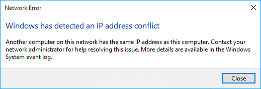 修复 Windows 检测到 IP 地址冲突或修复 IP 地址冲突