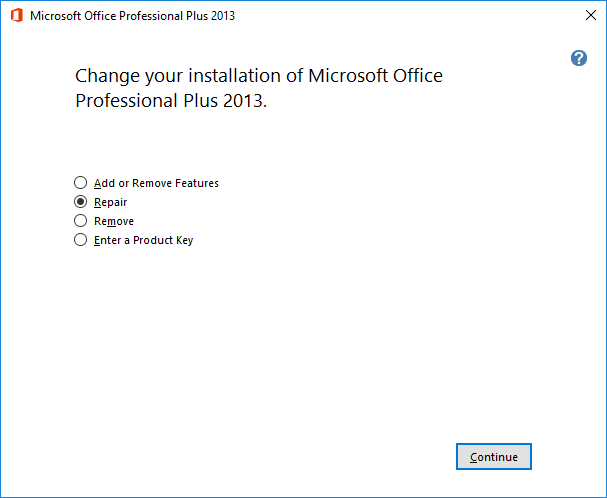 选择修复选项来修复 Microsoft Word 已停止工作的问题