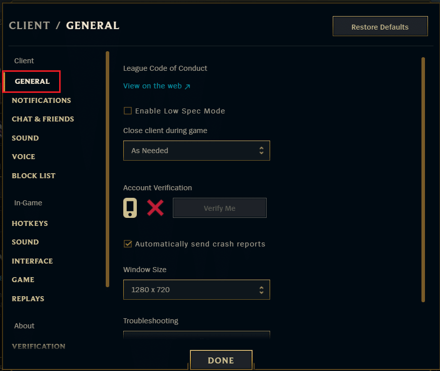 impostazioni generali di league of legends. Come correggere l'errore Directx di League of Legends in Windows 10