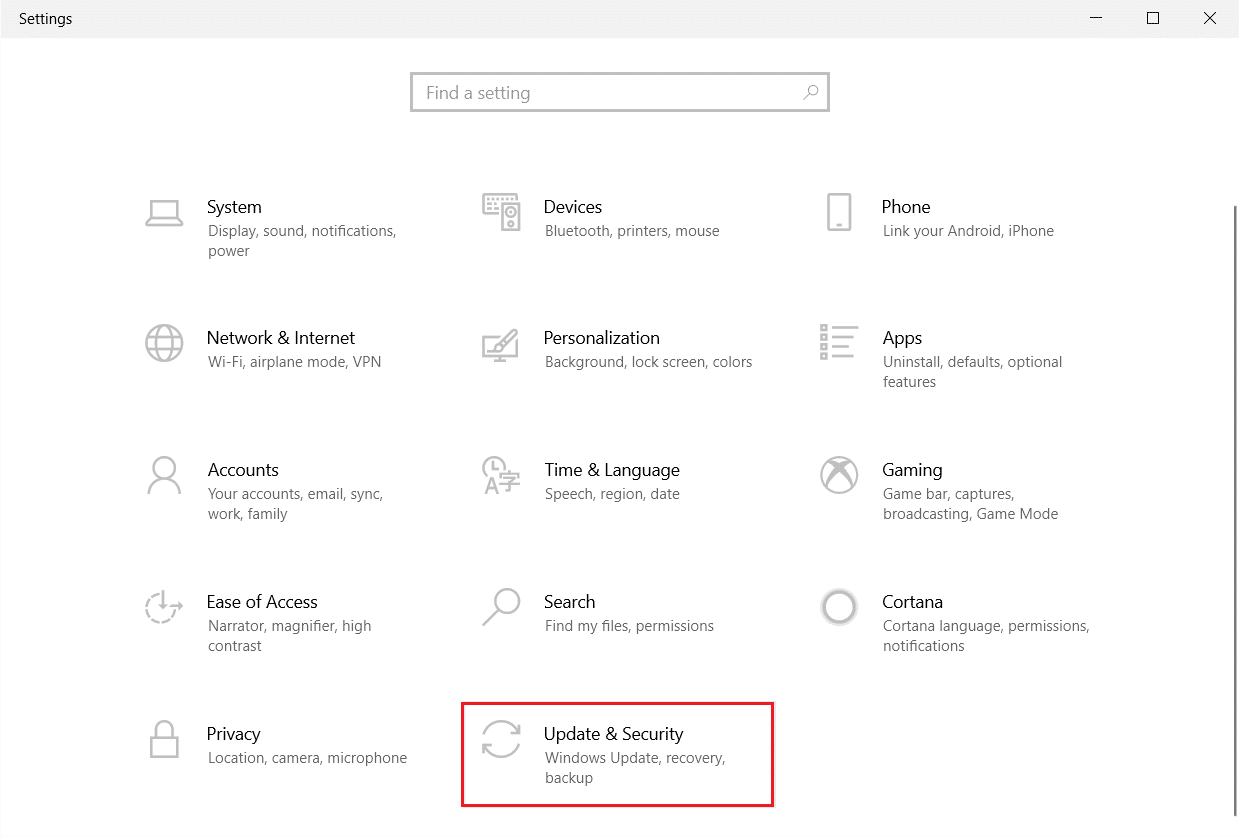 Aggiornamento e sicurezza. Correggi l'errore Directx di League of Legends in Windows 10