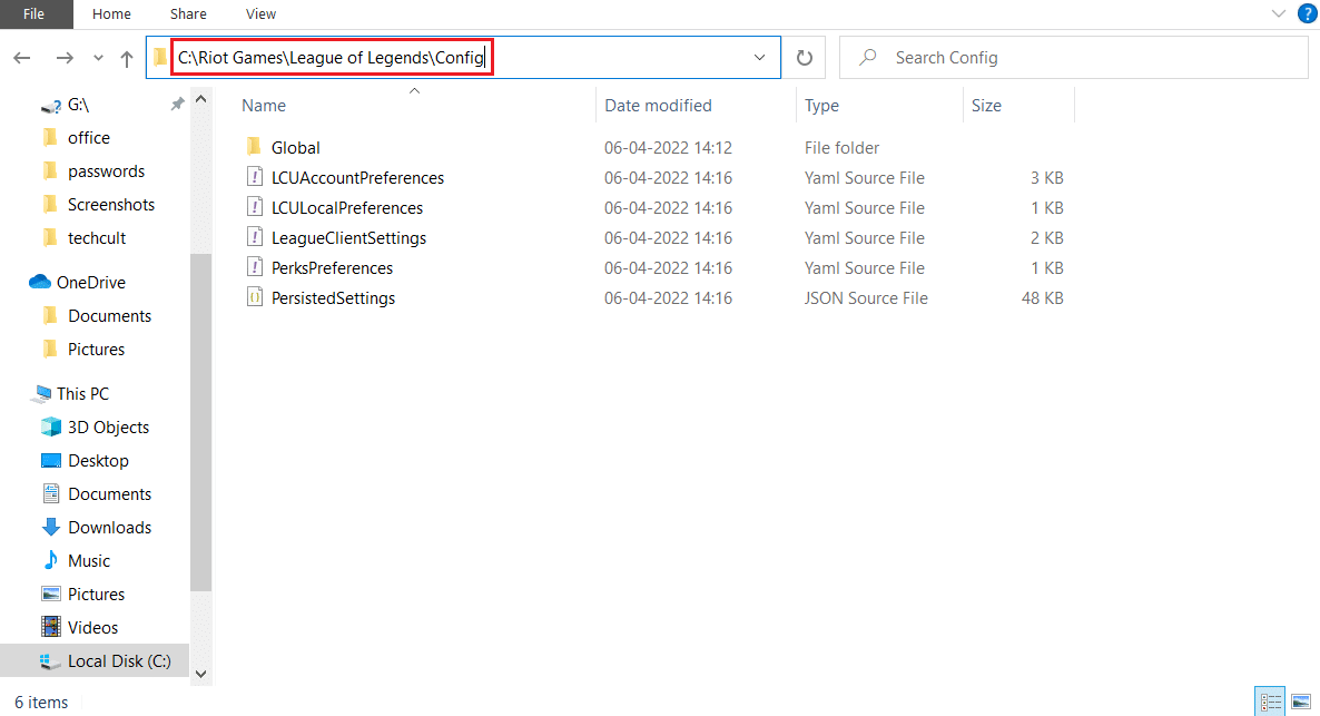 Posizione del file di configurazione di League of Legends