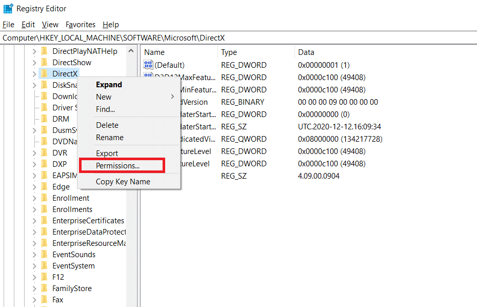 Opzione autorizzazioni. Correggi l'errore Directx di League of Legends in Windows 10