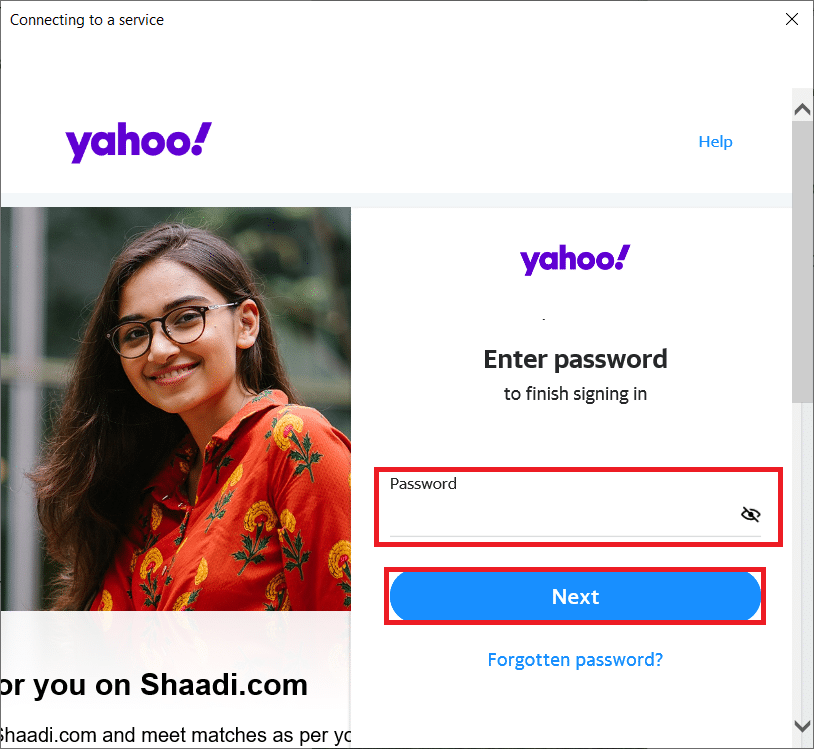 rekatkan kata sandi yang dihasilkan alih-alih kata sandi akun Anda. Klik Berikutnya. Cara Memperbaiki Kesalahan Yahoo Mail 0x8019019a