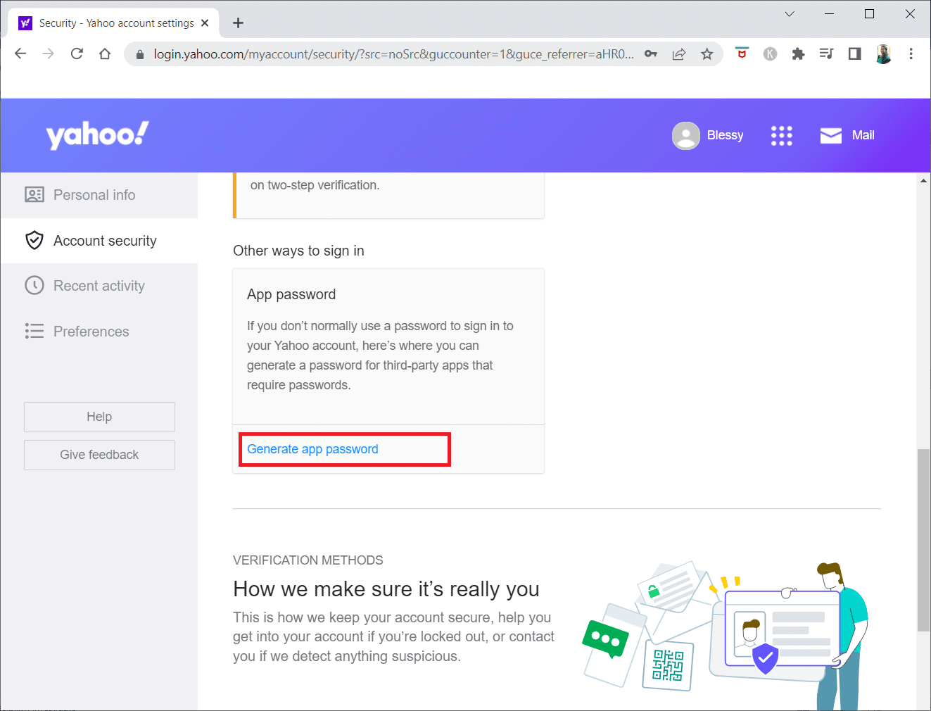 gulir ke bawah dan klik Buat kata sandi aplikasi