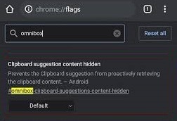 Clipboard partajat steag Chrome Android