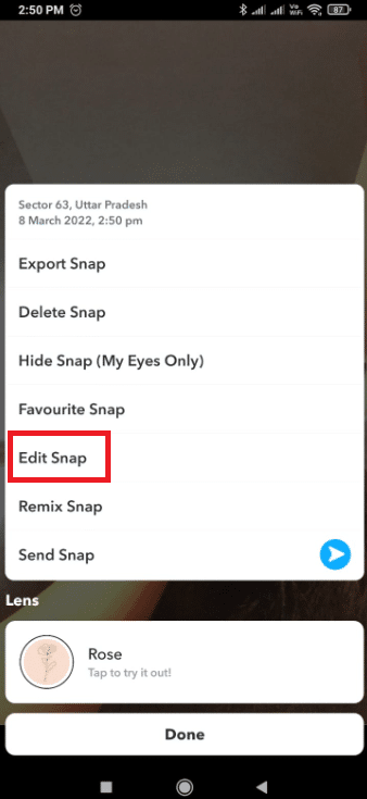 Selectați opțiunea Editați instantanee. Cum să puneți filtre Snapchat pe imaginile din camera foto