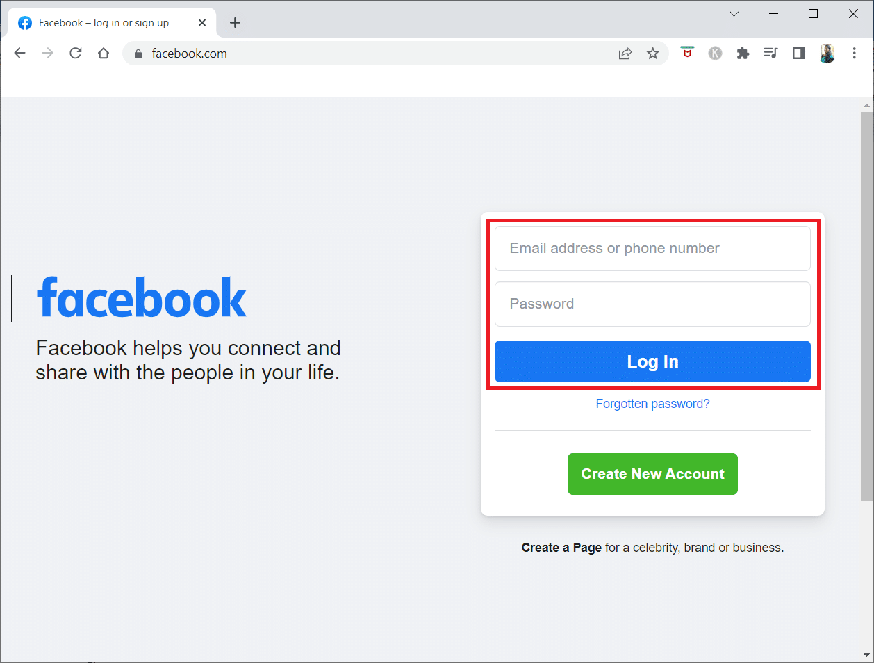 輸入登錄憑據並登錄到您的帳戶。如何關閉 Facebook 市場通知