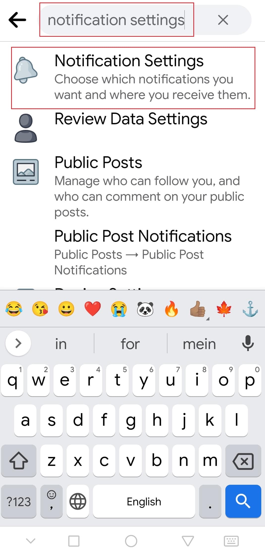 搜索通知設置並點擊它。如何關閉 Facebook 市場通知
