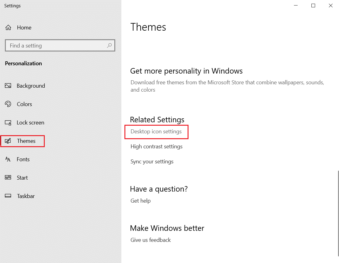 faceți clic pe Setările pictogramei Desktop în Setări teme