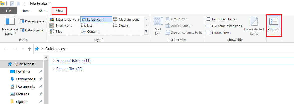 faceți clic pe Vizualizare și Opțiuni în File Explorer. Cum să obțineți această pictogramă pentru computer pe desktop