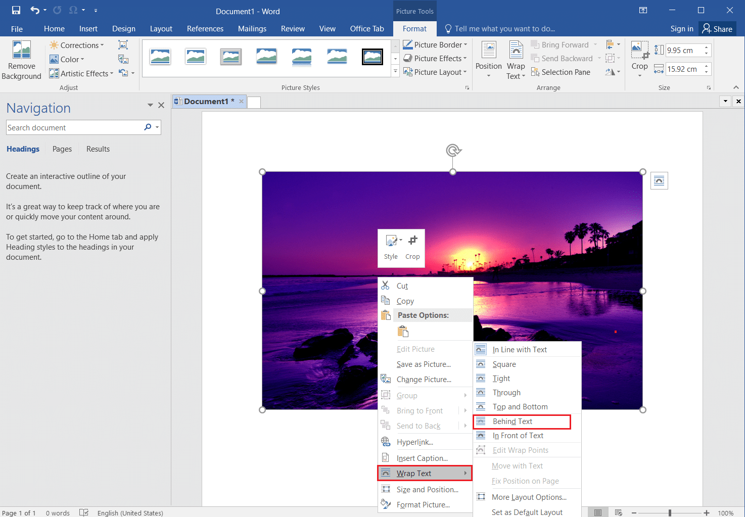 faites un clic droit sur l'image et sélectionnez envelopper le texte et cliquez sur Derrière le texte sur MS Word