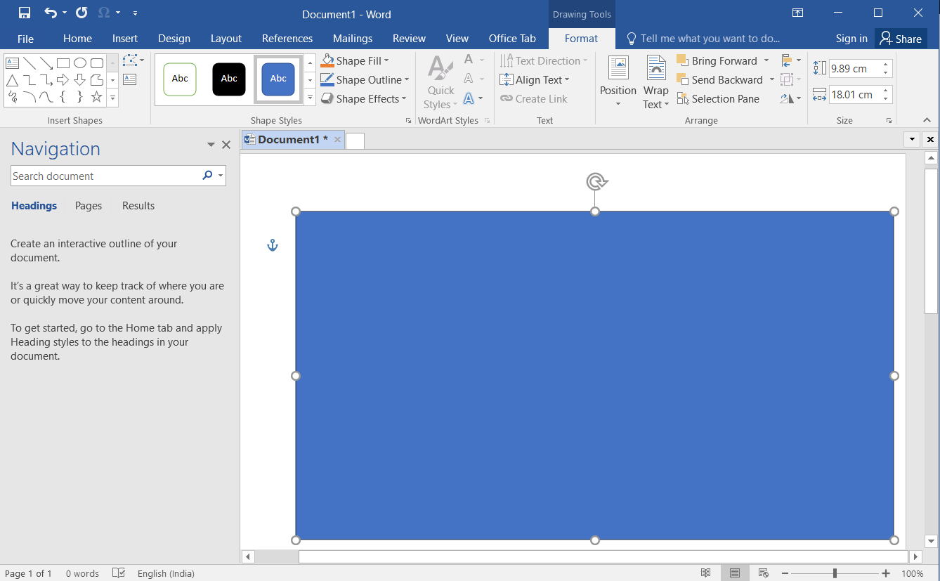 insérer une forme de rectangle dans MS Word