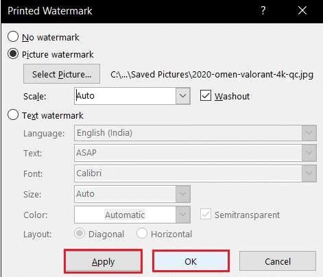 cliquez sur Appliquer puis sur OK pour sélectionner l'image