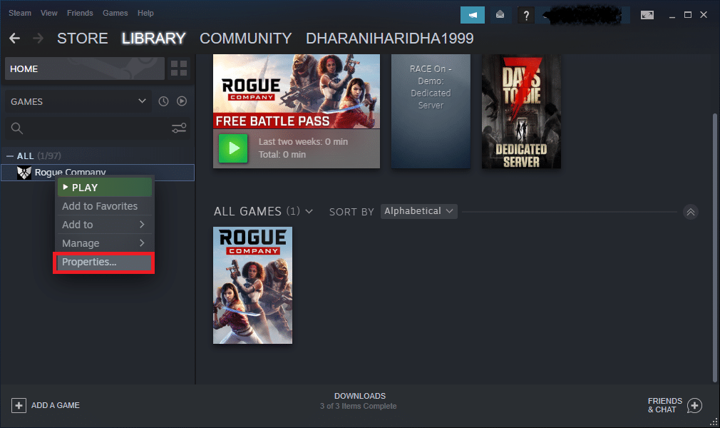Następnie kliknij prawym przyciskiem myszy grę i wybierz opcję Właściwości…. Napraw PUBG, który nie działa w systemie Windows 10