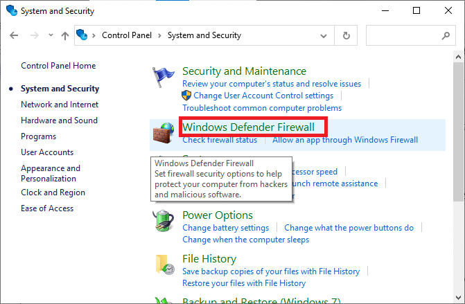 คลิกที่ไฟร์วอลล์ Windows Defender